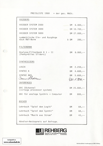 EMS Preisliste 1988 deutsch