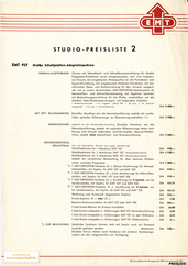 EMT Studio-Preisliste 2 1954 deutsch