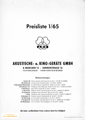 AKG Preisliste Mikrofone 1965 deutsch