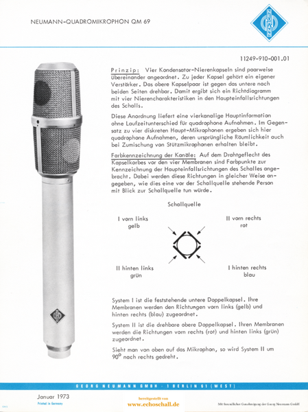 Neumann Prospekt QM69 Quadromikrofon 1973 deutsch