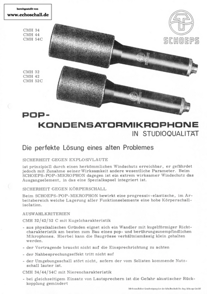 Schoeps Prospekt CMH Solistenmikrofone 1979 deutsch