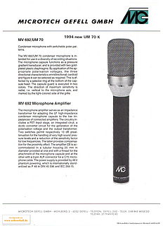 Microtech Gefell Brochure MV692/UM70 Microphone english