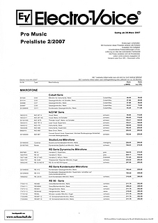 Electro-Voice Preisliste 2007 deutsch