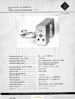 Neumann Prospekt SEV1 Phono-Entzerrer 1961 deutsch