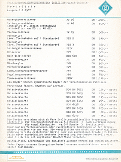 Neumann Preisliste Mischpulttechnik 1967 deutsch