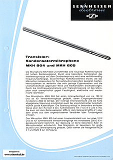 Sennheiser Prospekt MKH804 MKH805 Richtrohr-Kondensatormikrofone 1965 deutsch