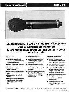 Beyerdynamic Prospekt MC740 Kondensatormikrofon 1991 deutsch english