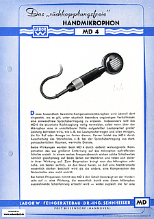 Sennheiser (Labor W) Prospekt MD4 Mikrofon 1953 deutsch