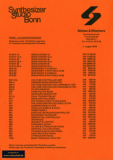 Moog Preisliste Modular-Synthesizer Synthesizerstudio Bonn 1979 deutsch