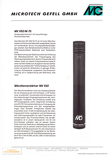 Microtech Gefell Prospekt MV692/M70 Mikrofon deutsch