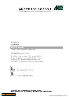 Microtech Gefell Preisliste Mikrofone 2016 deutsch