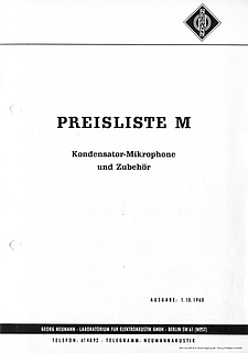 Neumann Preisliste Mikrofone 1960 deutsch
