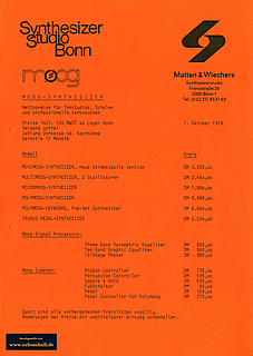 Moog Preisliste Synthesizer Synthesizerstudio Bonn 1979 deutsch