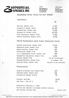 Sequential Circuits Price List 1983 english