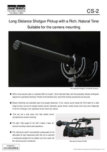 Sanken Bochure CS-2 Shotgun Microphone 2010 english