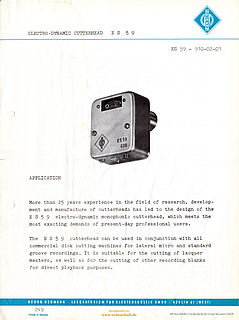 Neumann Brochure ES59 Electro-Dynamic Cutterhead 1961 english