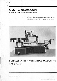Neumann Prospekt AM31 Schallplattenaufnahme-Maschine 1933 deutsch