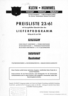 Klein + Hummel Preisliste Lieferprogramm Verstärker Lautsprecher 1961 deutsch