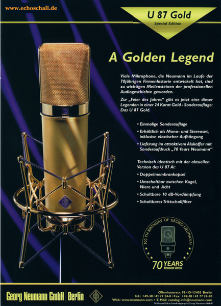 Neumann Prospekt U87 Gold Edition 1998 deutsch