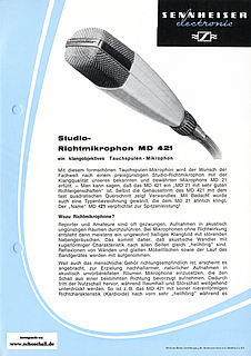 Sennheiser Prospekt MD421 Studio-Richtmikrofon 1964 deutsch