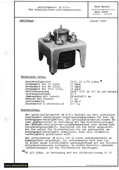 Neumann Prospekt SM8/3-A Antriebsmotor 1958 deutsch