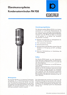 RFT Mikrofontechnik Gefell Prospekt PM750 Solistenmikrofon 1976 deutsch english