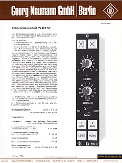 Neumann Prospekt W482ST Monitor Controller 1984 deutsch