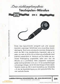 Sennheiser Labor W Prospekt DM4 (MD4) Handmikrofon 1949 deutsch