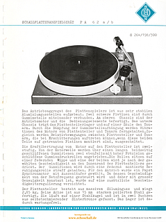 Neumann Prospekt PA62a PA62b Schallplattenspieler 1964 deutsch