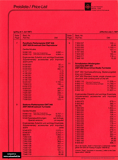 EMT Preisliste 1987 deutsch english
