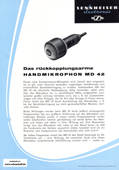 Sennheiser Prospekt MD42 Handmikrofon 1958 deutsch