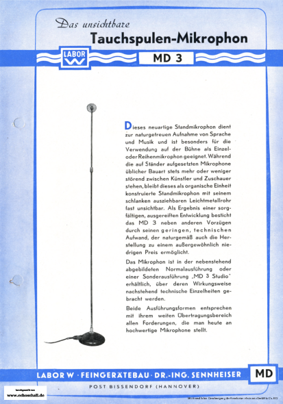 Sennheiser (Labor W) Prospekt MD3 Standmikrofon deutsch