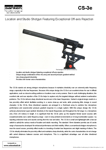 Sanken Bochure CS-3e Shotgun Microphone 2009 english