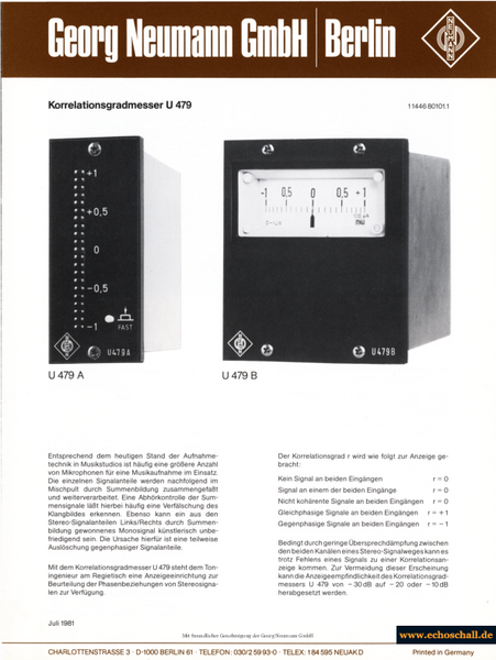Neumann Prospekt U479 Korrelationsgradmesser 1981 deutsch