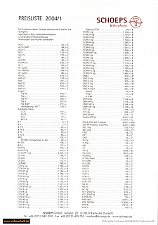 Schoeps Preisliste Mikrofone 2004 deutsch