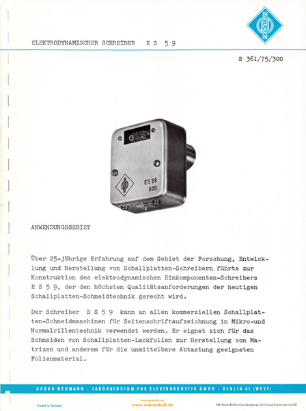 Neumann Prospekt ES59 Elektrodynamischer Schreiber 1961 deutsch