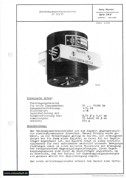 Neumann Prospekt ZS90/45 Zweikomponentenschreiber 1958 deutsch
