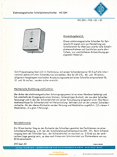 Neumann Prospekt MS52H Elektromagnetischer Schallplattenschreiber 1965 deutsch
