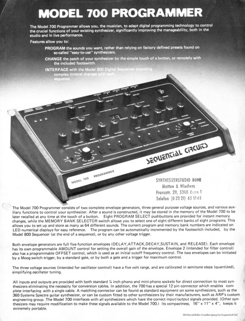Echoschall-Bibliothek: Model 700 Programmer Model 800 Sequencer